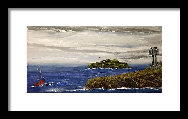 Susan Culver Original Prints Framed Print featuring the painting Red Boat in the Celtic Sea by Susan Culver