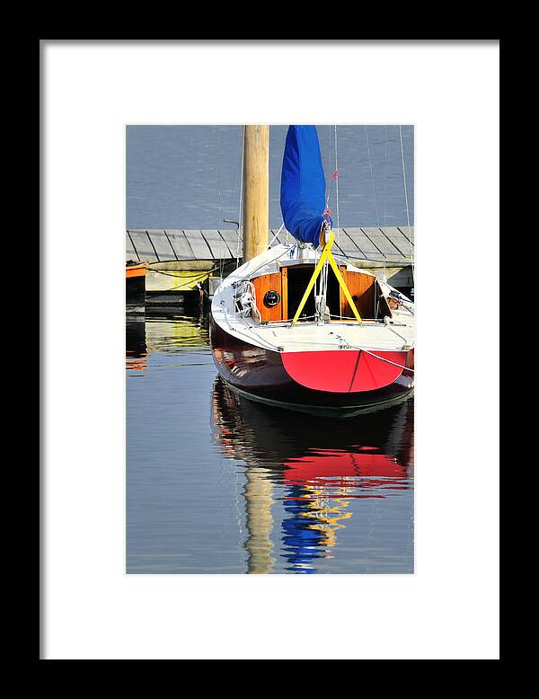 Red Framed Print featuring the photograph Red Boat Reflections Rockland Maine by Marianne Campolongo