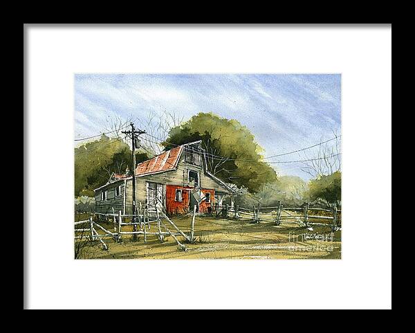 Framed Print featuring the painting Red Brick Barn by Tim Oliver