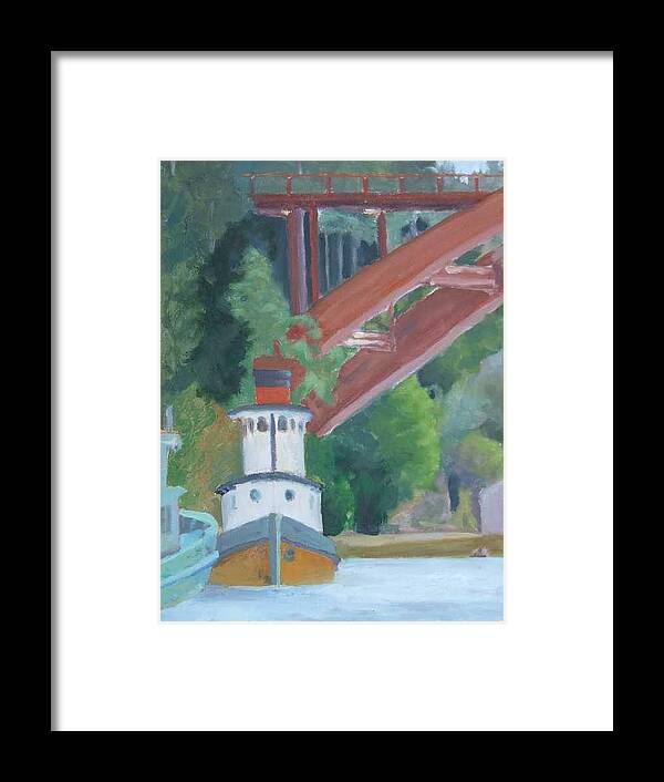 Work In Progress Framed Print featuring the painting Red Bridge View LaConner WA by Raymond Kaler