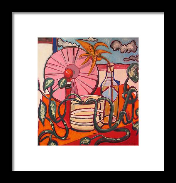 Abstract Framed Print featuring the painting Red Bulb by Rollin Kocsis