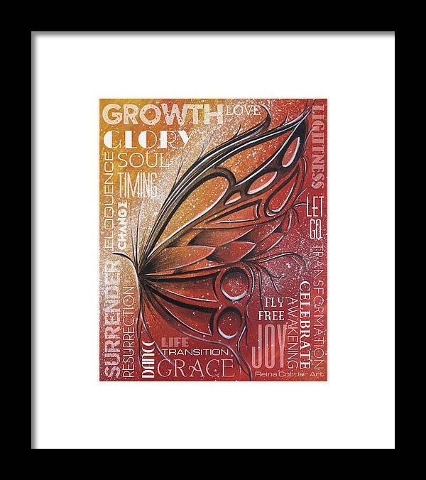 Butterfly Framed Print featuring the painting Red Butterfly Wordart by Reina Cottier