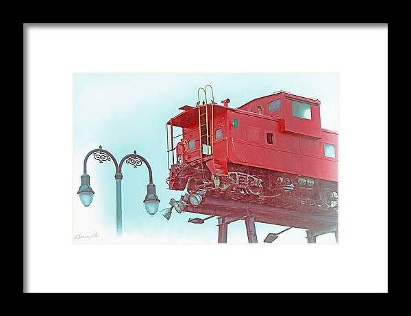 Caboose Framed Print featuring the photograph Red Caboose in the Sky2 by Bonnie Willis