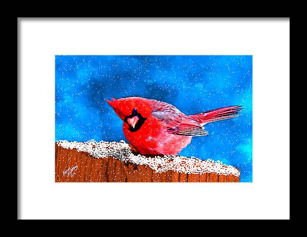 Bird Framed Print featuring the painting Red Cardinal in the Snow by Bruce Nutting