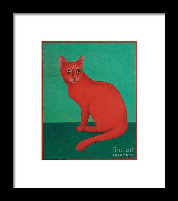 Primary Colors Framed Print featuring the painting Red Cat by Pamela Clements