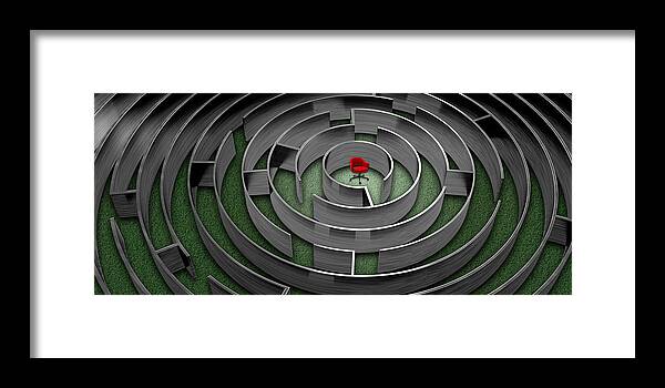Photography Framed Print featuring the photograph Red Chair In Middle Of Maze by Panoramic Images