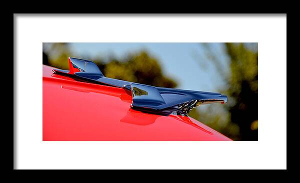 Red Framed Print featuring the photograph Red Chevy Hood by Dean Ferreira