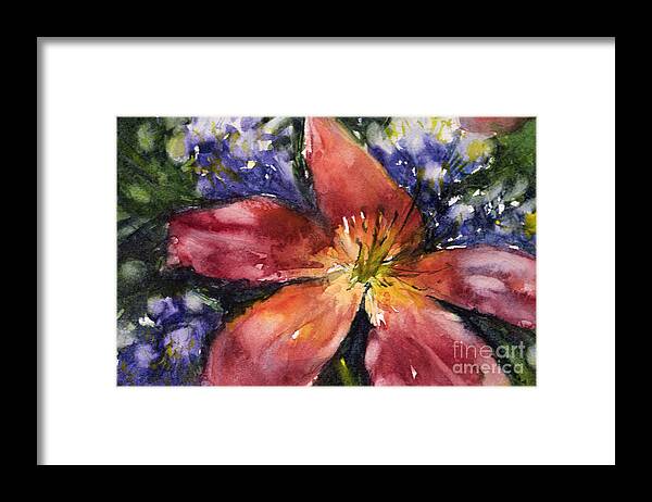 Flower Framed Print featuring the painting Red Daylily by Judith Levins