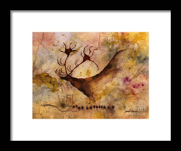 Cave Framed Print featuring the painting Red Deer by Hailey E Herrera