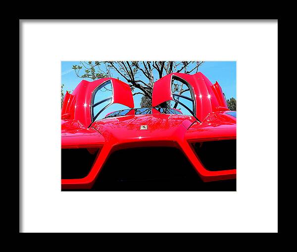 Ferrari Framed Print featuring the photograph Red Ferrari Doors Open and Front Air Intakes by Jeff Lowe