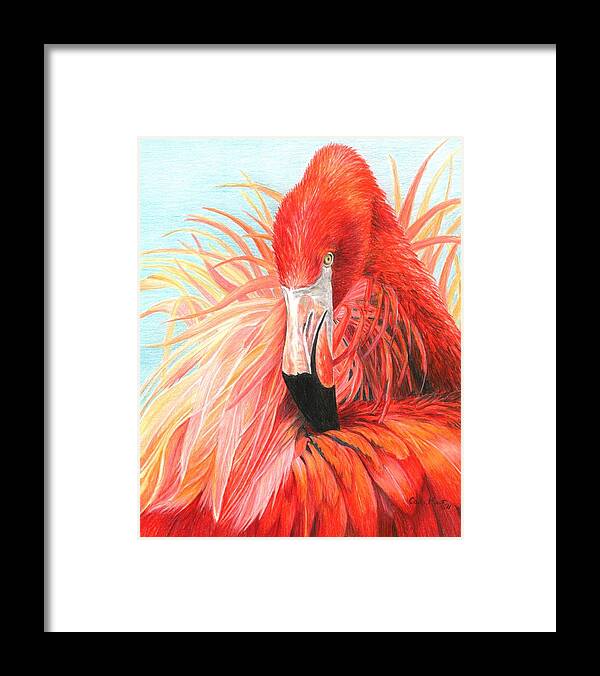Red Framed Print featuring the painting Red Flamingo by Carla Kurt