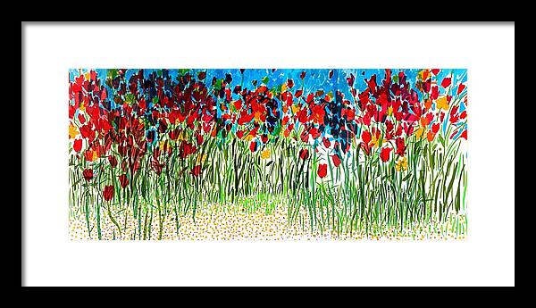 Flowers Framed Print featuring the digital art Red Flowers in the Field by Joe Roache