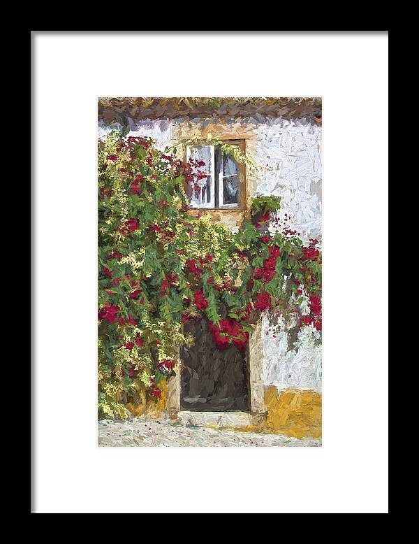 Brown Framed Print featuring the painting Red Flowers on Vine by David Letts