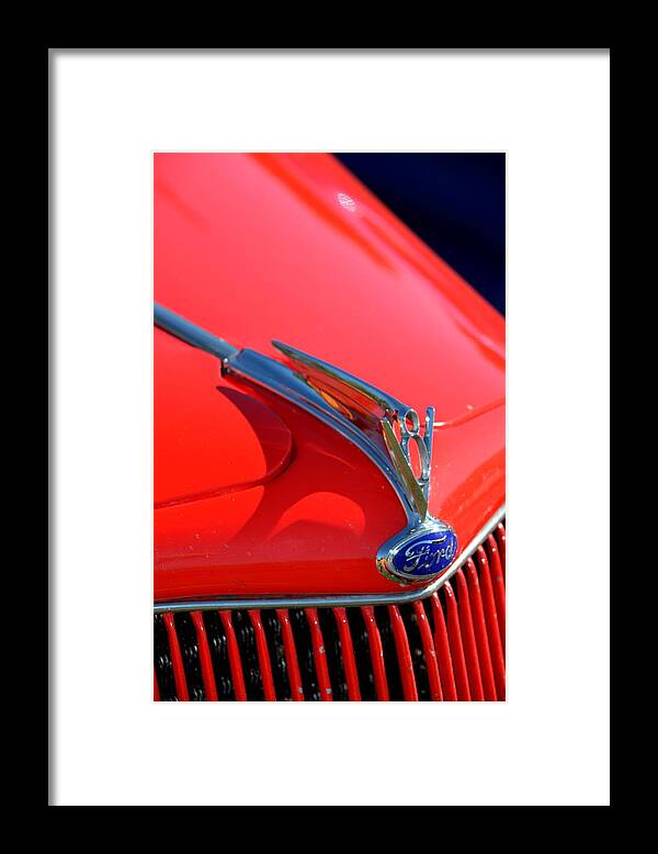 Red Framed Print featuring the photograph Red Ford Hood by Dean Ferreira