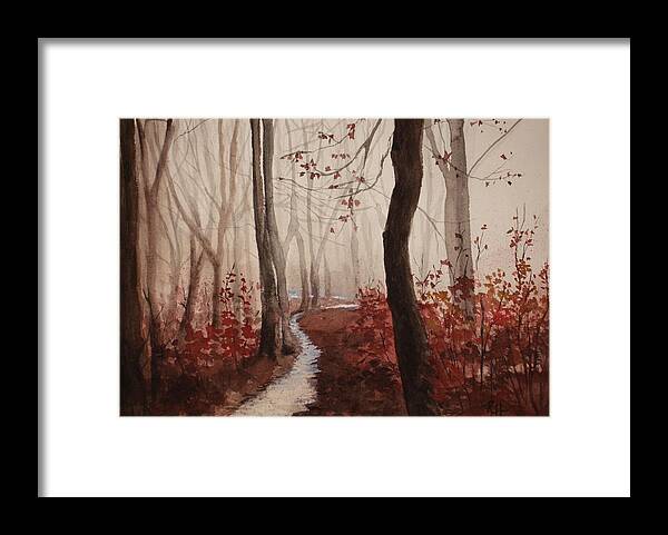 Forest In Watercolor Framed Print featuring the painting Red Forest by Rachel Bochnia