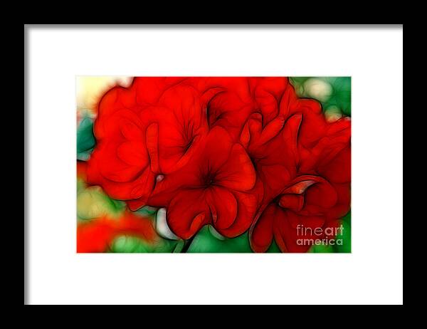 Red Framed Print featuring the digital art Red Geranium by Jayne Carney