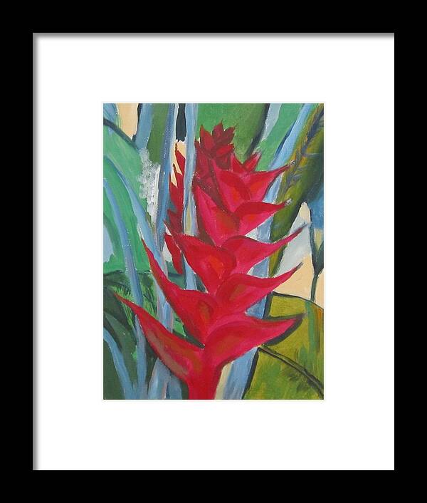 Flower Framed Print featuring the painting Red Heliconia by Jennylynd James