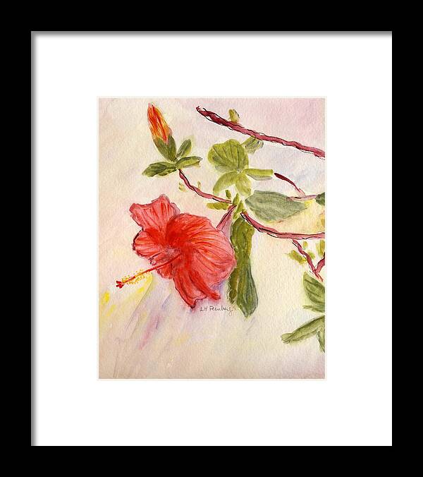 Flowers Framed Print featuring the painting Red Hibiscus by Linda Feinberg