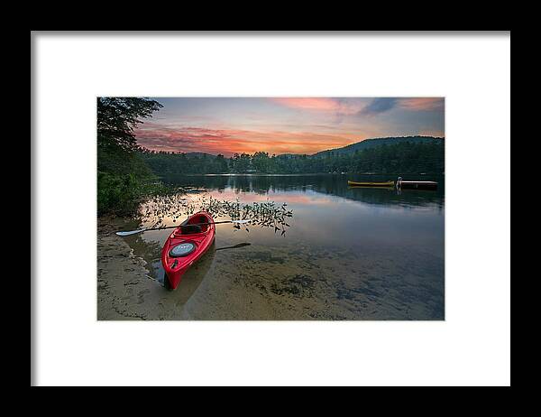 Landscape Framed Print featuring the photograph Red Kayak by Darylann Leonard Photography