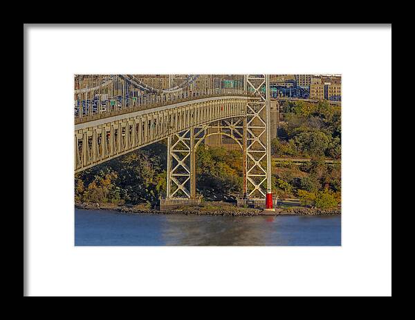 Autumn Framed Print featuring the photograph Red Lighthouse And Great Gray Bridge by Susan Candelario
