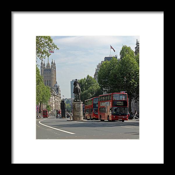 Red London Bus Framed Print featuring the photograph Red London bus in Whitehall by Tony Murtagh