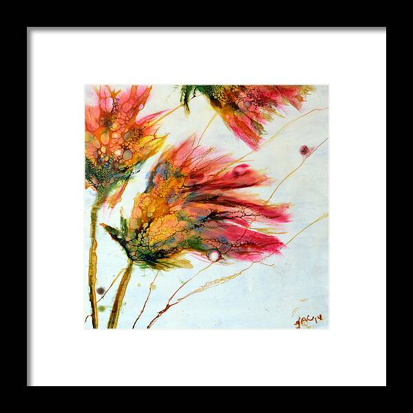 Encaustic Framed Print featuring the painting Red Orange Flowers by Jennifer Creech
