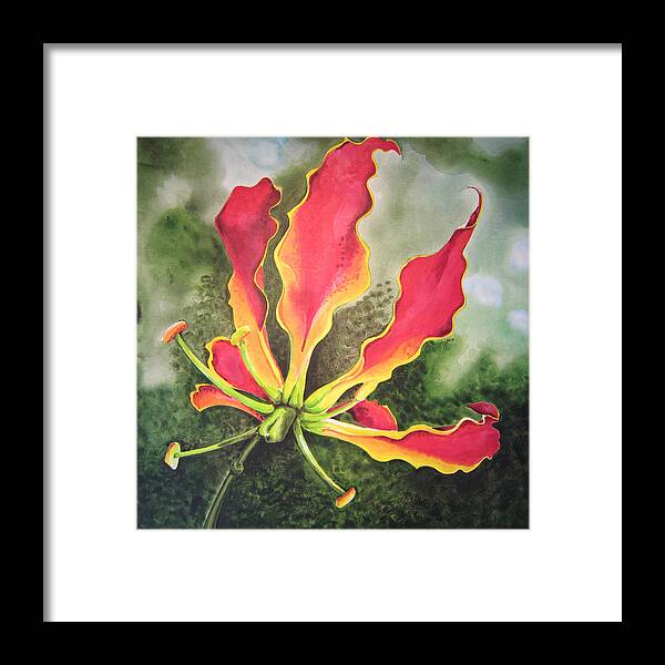 Floral Framed Print featuring the painting Red Orchid by Alan Metzger