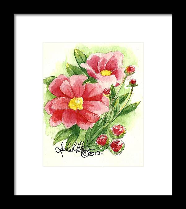 Watercolor Framed Print featuring the painting Red Peony by Linda L Martin