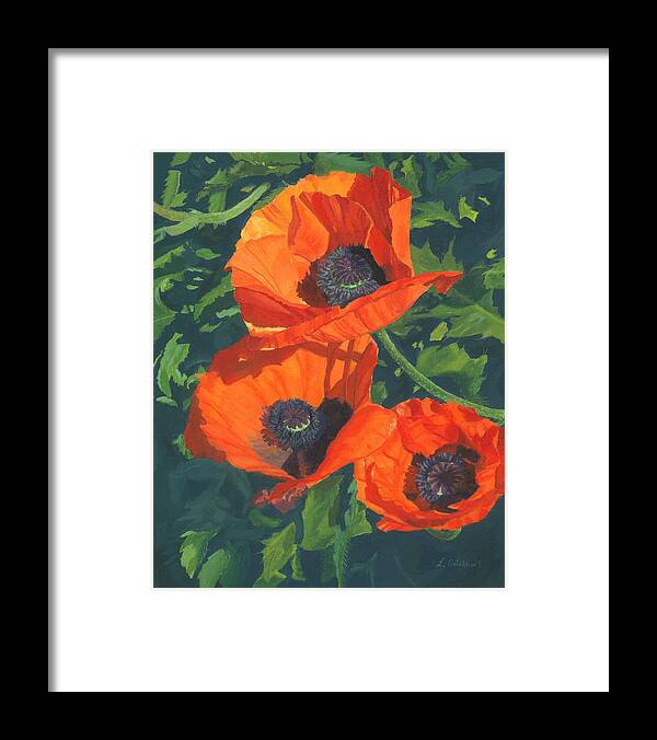 Poppies Framed Print featuring the painting Red Poppies Three by Lynne Reichhart