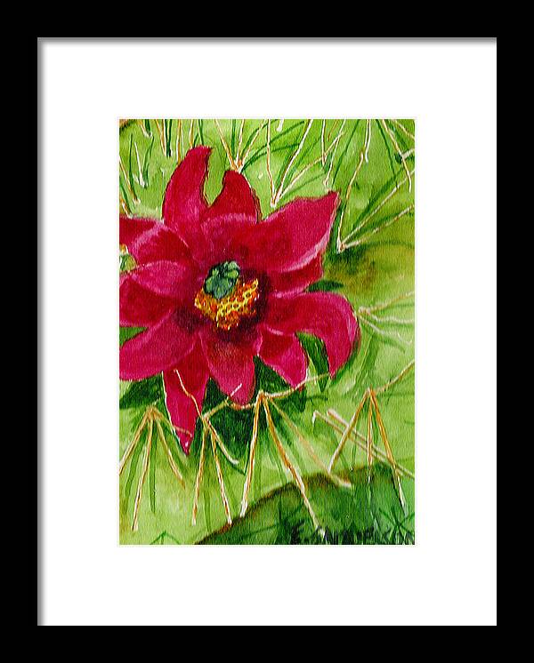 Red Framed Print featuring the painting Red Prickly pear by Eric Samuelson