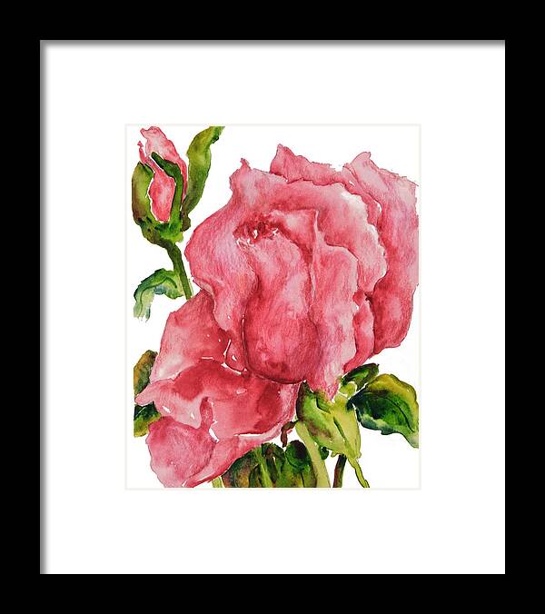 Red Rose Bud Framed Print featuring the painting Red Rose Bud by Sally Quillin