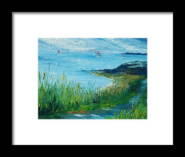 Red Framed Print featuring the painting Red sails in Galway Bay by Conor Murphy