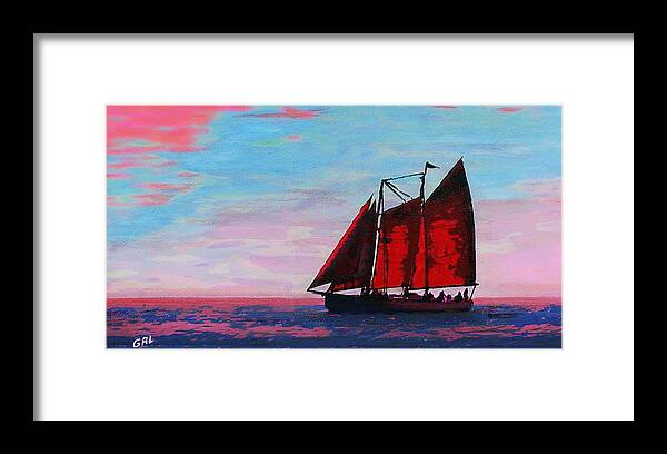 Boat Framed Print featuring the painting Red Sails On The Chesapeake - New Multimedia Acrylic/oil Painting by G Linsenmayer