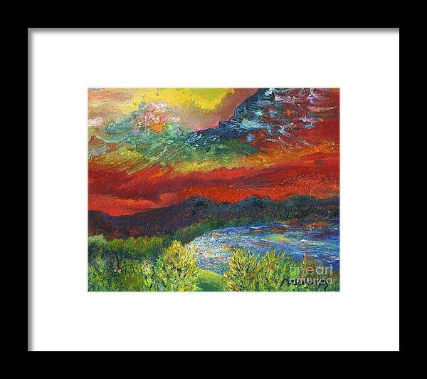 Red Sky Framed Print featuring the painting Red Sky in the Morning by Myra Maslowsky