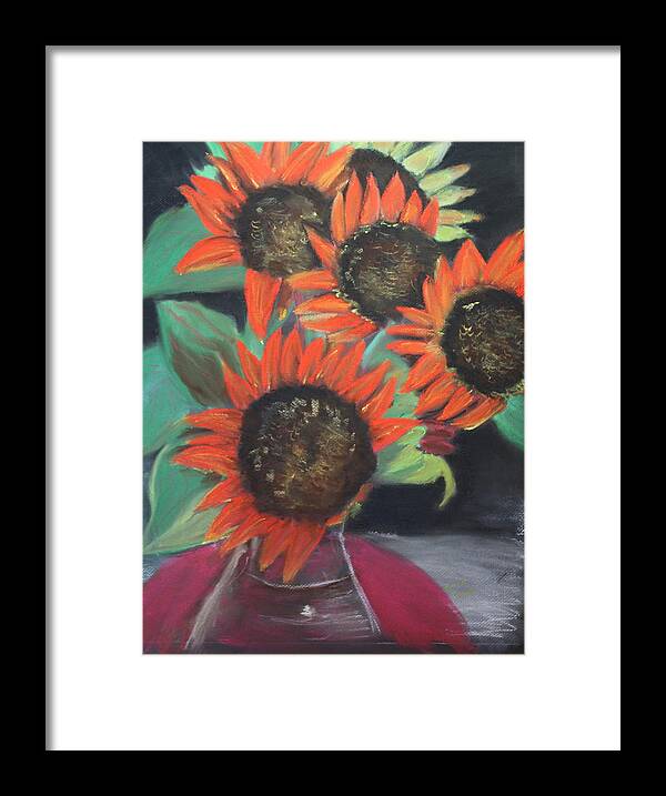  Sunflowers Framed Print featuring the painting Red Sunflowers by Gitta Brewster