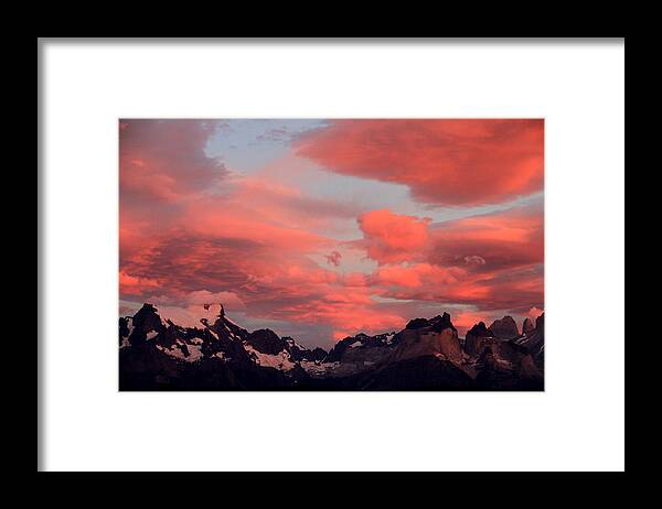 Red Framed Print featuring the photograph Red sunset at Torres del Paine by Arie Arik Chen