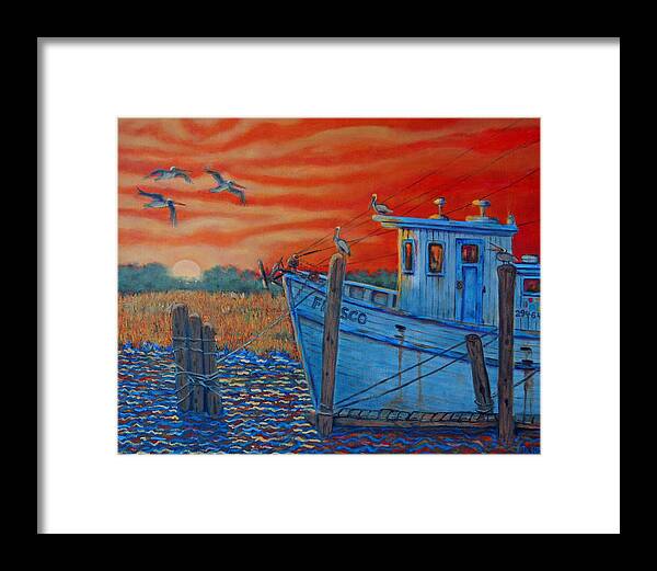 Shem Creek Framed Print featuring the painting Red Sunset on Shem Creek by Dwain Ray