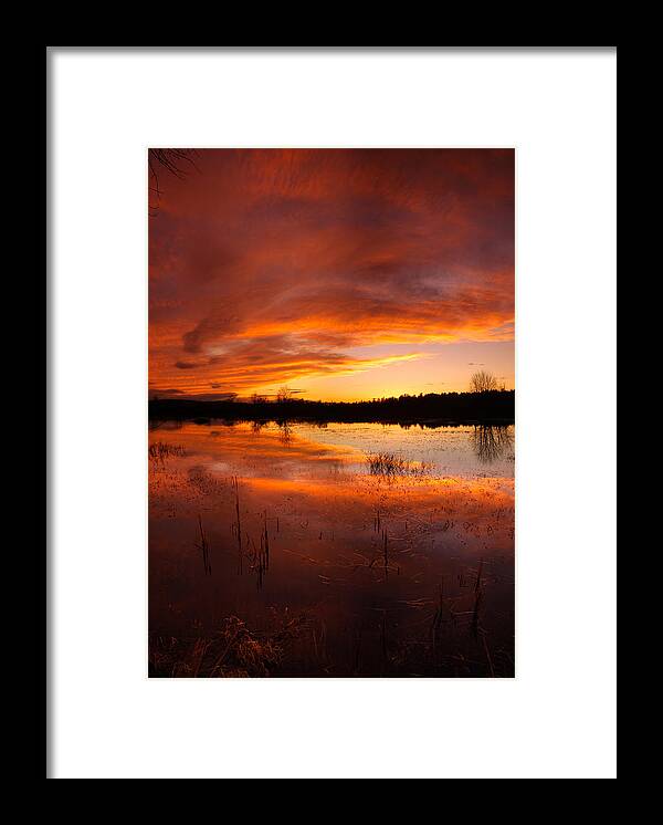 Beach Framed Print featuring the photograph Red sunset over Massabesic Lake by Sebastien Coursol