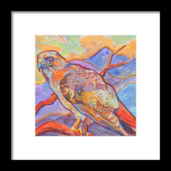 Hawk Framed Print featuring the painting Red Tail Visit by Jenn Cunningham