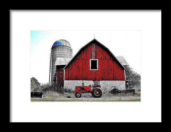 Barns Framed Print featuring the photograph Red Tractor - Canada by Jeremy Hall