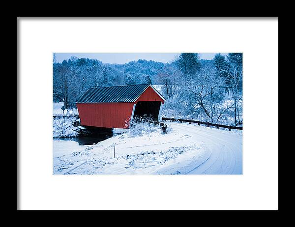 Vermont Covered Bridge Framed Print featuring the photograph Red Vermont covered bridge by Jeff Folger