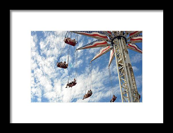 Red White And Blue Framed Print featuring the photograph Red White and Blue Swings at Coney Island by Diane Lent