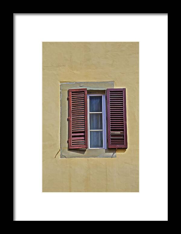 Architecture Framed Print featuring the photograph Red Window Shutters of Florence by David Letts
