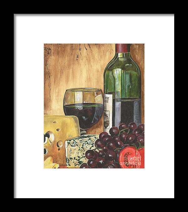 Red Wine Framed Print featuring the painting Red Wine and Cheese by Debbie DeWitt