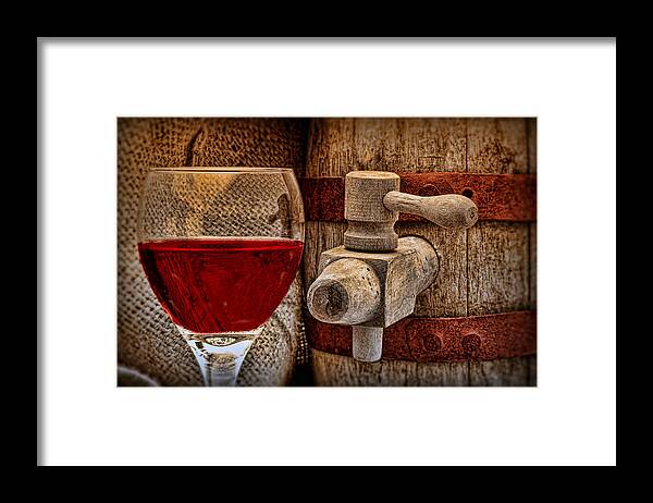 Aged Framed Print featuring the photograph Red Wine with Tapped Keg by Tom Mc Nemar