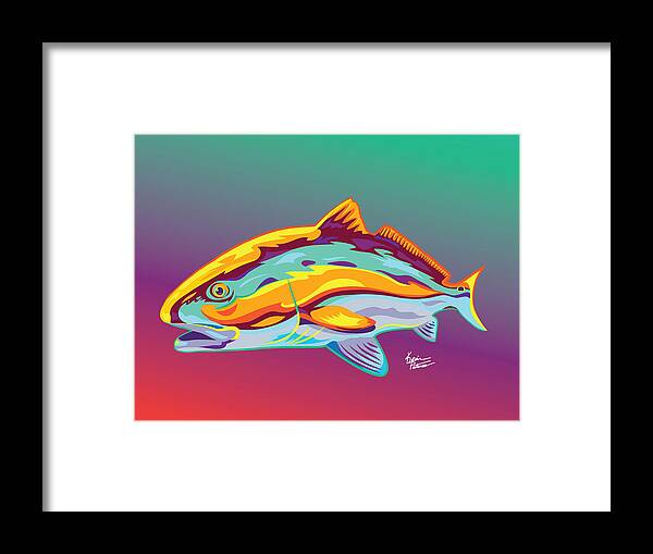 Red Fish Framed Print featuring the digital art Redfish Pop Art Colors by Kevin Putman
