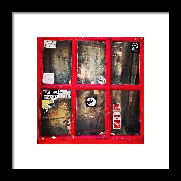 Urbex Framed Print featuring the photograph #redframe #door #closeup #details by Migdalia Jimenez