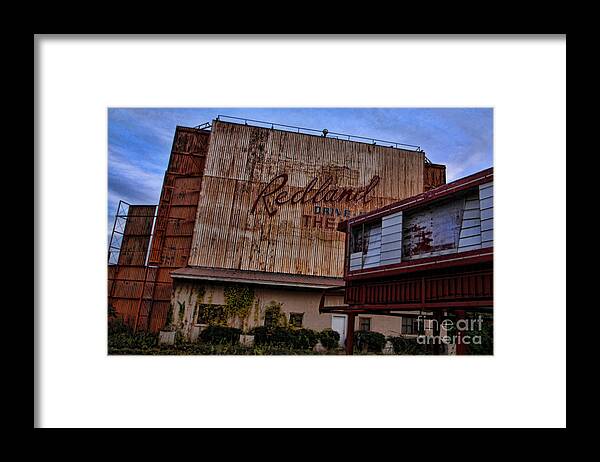 Red Framed Print featuring the photograph Redland Drive In Theatre by Audreen Gieger