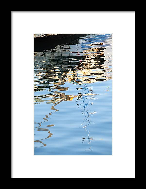 Water Italy Reflections Boats White Blue Framed Print featuring the photograph Reflections - white by Susie Rieple