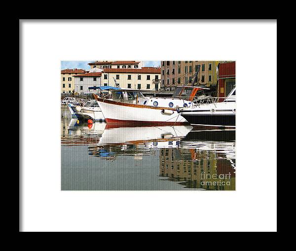 Boats Framed Print featuring the photograph Reflections along the Canal by Sue Melvin